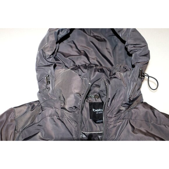 Bebe Womens Gray Puffer Belted Hooded Jacket With Zippered Pockets L Gorpcore - Picture 6 of 7
